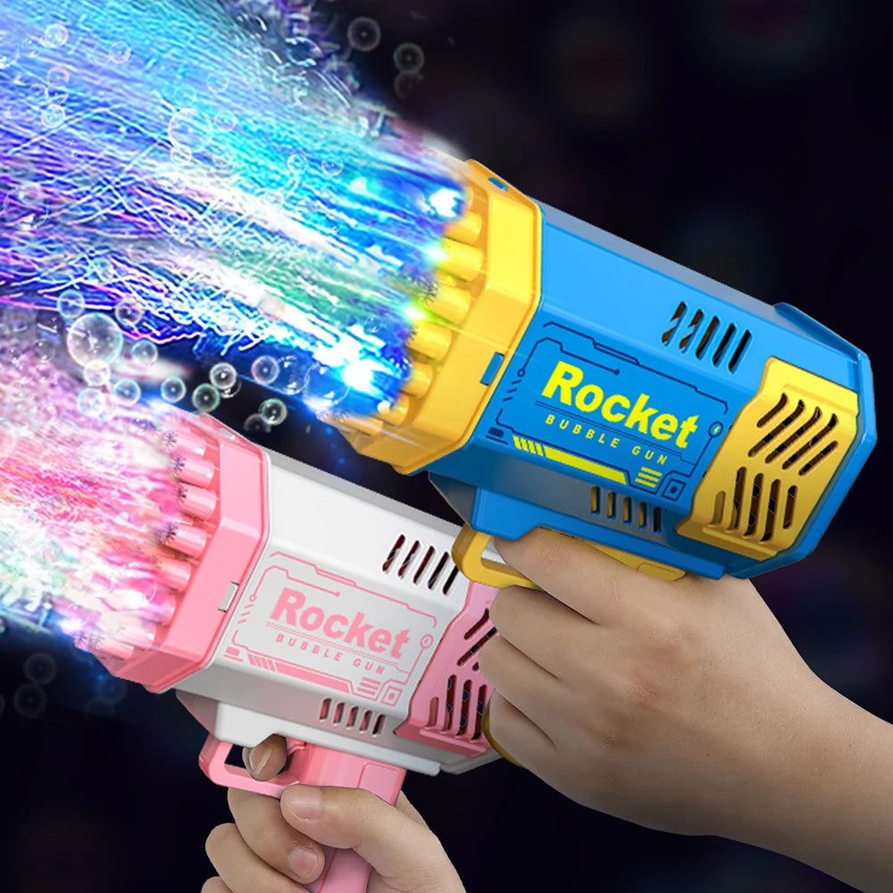 Children'S Astronaut Many Holes Rocket Launcher Handheld Portable Electric Automatic Bubble Gun LED Light for Boys and Girls ﻿