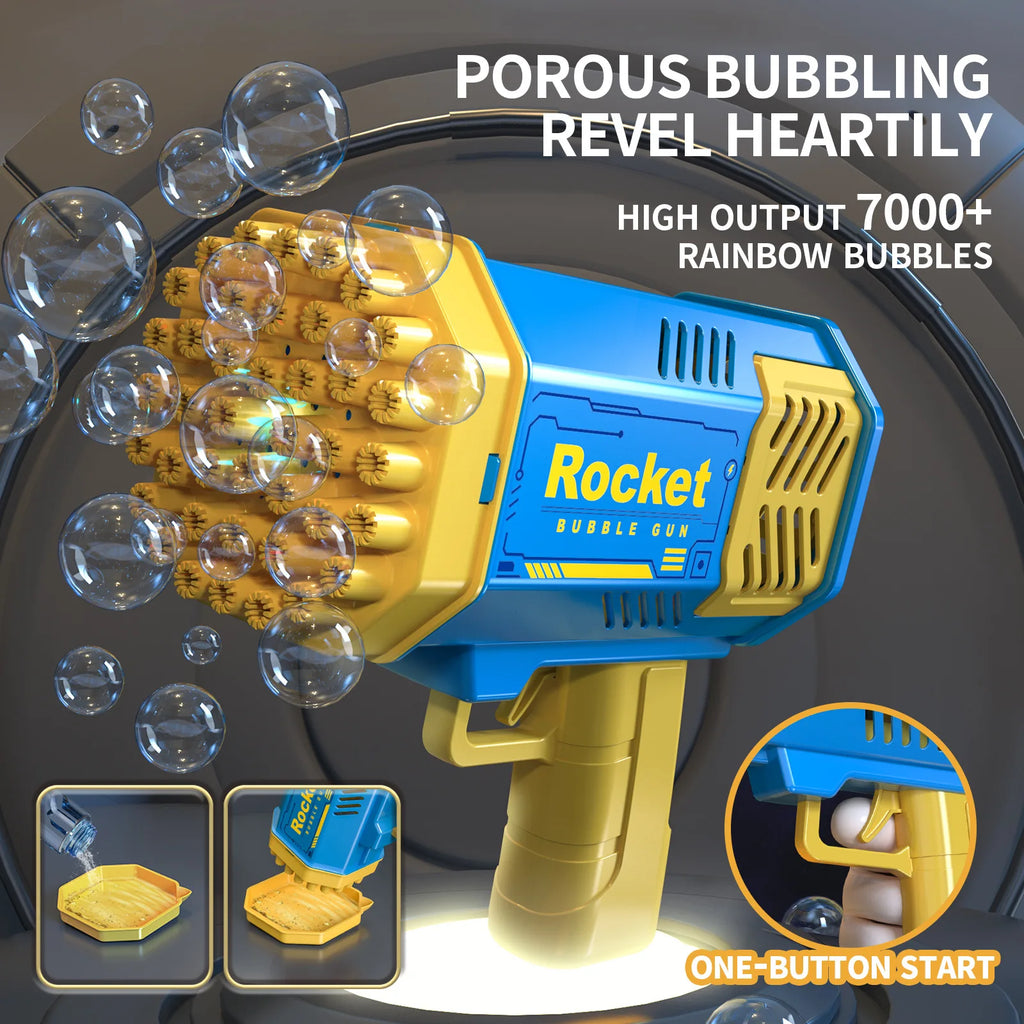 Children'S Astronaut Many Holes Rocket Launcher Handheld Portable Electric Automatic Bubble Gun LED Light for Boys and Girls ﻿