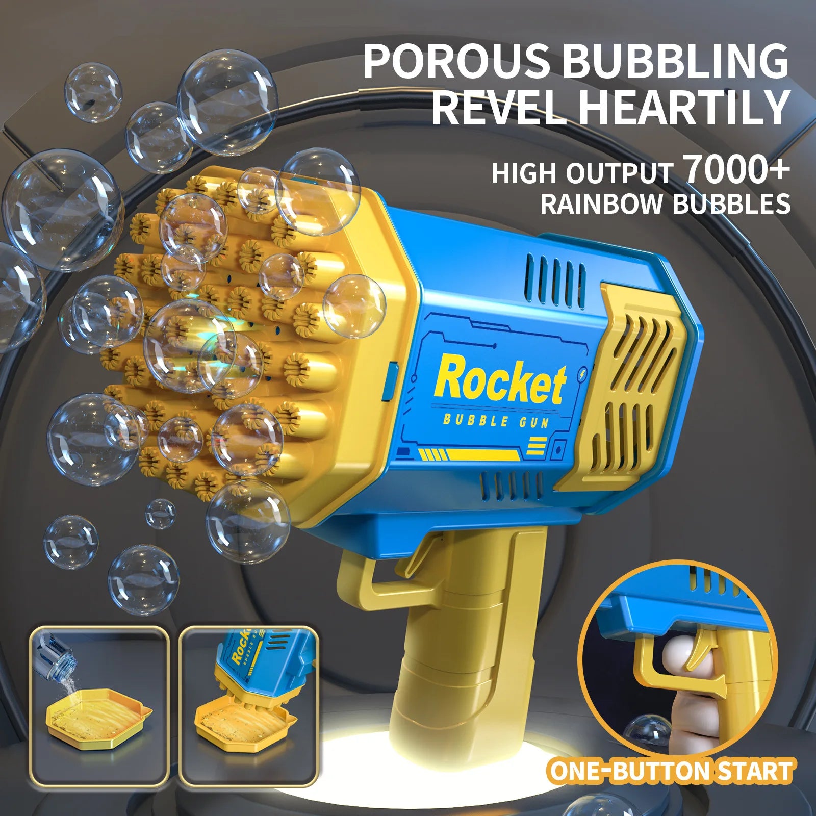 Children'S Astronaut Many Holes Rocket Launcher Handheld Portable Electric Automatic Bubble Gun LED Light for Boys and Girls ﻿