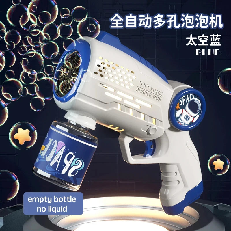 Children'S Astronaut Many Holes Rocket Launcher Handheld Portable Electric Automatic Bubble Gun LED Light for Boys and Girls ﻿