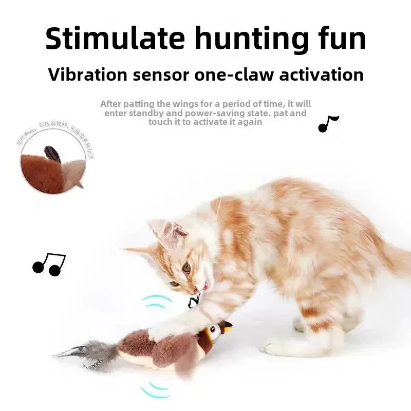 Interactive Catnip Electric Bird Toy - Touch-Activated Squeaky Plush for Dogs & Cats - USB Rechargeable Fun!
