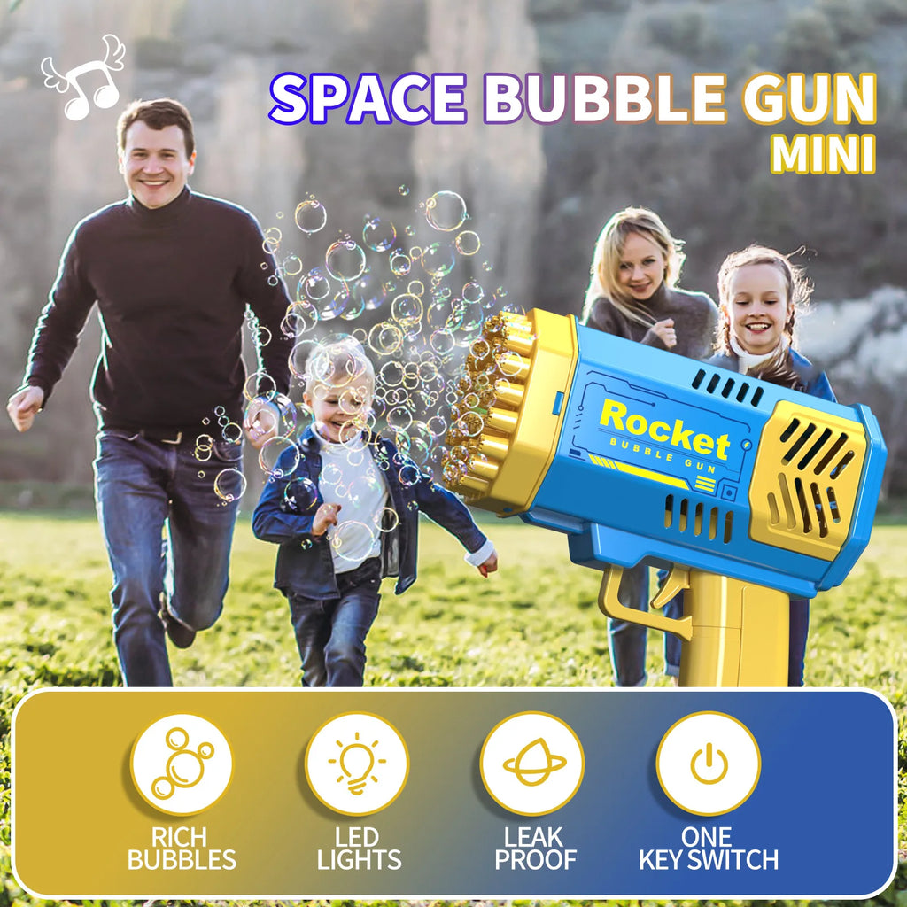Children'S Astronaut Many Holes Rocket Launcher Handheld Portable Electric Automatic Bubble Gun LED Light for Boys and Girls ﻿