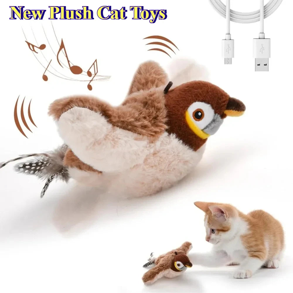 Interactive Catnip Electric Bird Toy - Touch-Activated Squeaky Plush for Dogs & Cats - USB Rechargeable Fun!