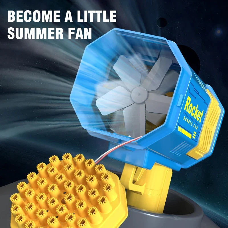 Children'S Astronaut Many Holes Rocket Launcher Handheld Portable Electric Automatic Bubble Gun LED Light for Boys and Girls ﻿
